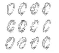 NORLSO 12Pcs Gold Toe Rings for Women Trendy Toe Ring Set Adjustable Rhinestone Toe Ring Summer Beach Jewelry Gift, Metal, No Gemstone