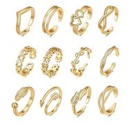 NORLSO 12Pcs Gold Toe Rings for Women Trendy Toe Ring Set Adjustable Rhinestone Toe Ring Summer Beach Jewelry Gift, Metal, No Gemstone