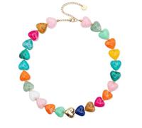 NORLSO Chunky Colorful Beaded Heart Necklace for Women, L, Acrylic, No Gemstone