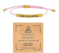 NORLSO God Is In Control Bracelet for Women Men Motivational Bracelet Adjustable Braided Stainless Steel Engraving Inspirational Faith Bracelet Christian Jewelry Gifts, L, Stainless Steel, no gemstone