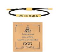 NORLSO God Is In Control Bracelet for Women Men Motivational Bracelet Adjustable Braided Stainless Steel Engraving Inspirational Faith Bracelet Christian Jewelry Gifts, L, Stainless Steel, no gemstone