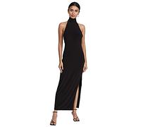 Norma Kamali Women's Halter Turtle Side Slit Gown Cocktail Dress, Black, Small
