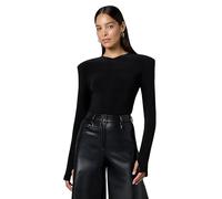 Norma Kamali Women's Long Sleeve Shoulder Pad V Neck Top, Black, S