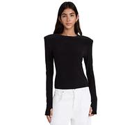 Norma Kamali Women's Shoulder Pad Long Sleeve Crew Top - black - Large
