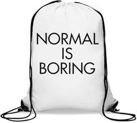 Normal is Boring Black Logo Gym Sack Casual Drawstring Bag White