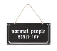 Normal People Scare Me Hanging Sign - Quirky Wall Decor UK, Eccentric Home Sign, Humorous Hanging Plaque, Unique Statement Piece, British Wall Art