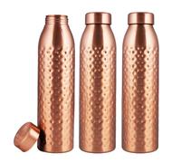 NORMAN JR, Copper Water Bottle 1L - Gift Box of 3, Hammered, an Ayurvedic vessel made from pure copper - helps you drink more water, with many health benefits