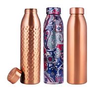 NORMAN JR, Copper Water Bottle 1L - Gift Box of 3, Plain 1, Hammered 1, Printed Blue 1, an Ayurvedic vessel made of pure copper - helps you drink more water with many health benefits