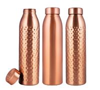 NORMAN JR, Copper Water Bottle 1L - Gift Box of 3, Plain 1, Hammered 2, an Ayurvedic vessel made of pure copper - helps you drink more water with many health benefits