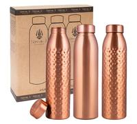 NORMAN JR, Copper Water Bottle 1L - Gift Box of 3, Plain 1, Hammered 2, an Ayurvedic vessel made of pure copper - helps you drink more water with many health benefits