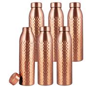 NORMAN JR, Copper Water Bottle 1L - Gift Box of 6, Hammered, an Ayurvedic vessel made from pure copper - helps you drink more water, with many health benefits