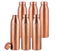 NORMAN JR, Copper Water Bottle 1L - Gift Box of 6, Plain 3, Hammered 3, an Ayurvedic vessel made of pure copper - helps you drink more water with many health benefits