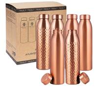 NORMAN JR, Copper Water Bottle 1L - Gift Box of 6, Plain 3, Hammered 3, an Ayurvedic vessel made of pure copper - helps you drink more water with many health benefits