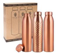 NORMAN JR, Plain 2, Hammered 1 Copper Bottle 1 Liter Large - An Ayurvedic Bottle made from 100% pure copper with good health benefits - Pack of 3 bottles