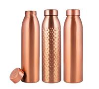 NORMAN JR, Plain 2, Hammered 1 Copper Bottle 1 Liter Large - An Ayurvedic Bottle made from 100% pure copper with good health benefits - Pack of 3 bottles