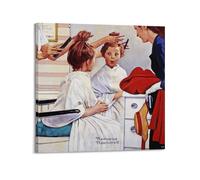 Norman Rockwell Painter's Work《First Trip to The Beauty Shop》printed PostersWall Art Canvas Poster Music Albums And Movies Decorative Painting for Living Bed Room 20x20inch(50x50cm) Frame-style