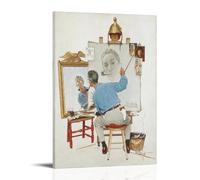 Norman Rockwell Works《Triple Self-Portrait (2)》Printing Posters Hanging Canvas Paintings Minimalist Wall Art Prints for Bedroom & Living Room 20x30inch(50x75cm)