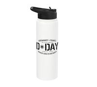 Normandy France D-Day Honor and Remember Solid Black Print Stainless Steel Insulated Water Bottle