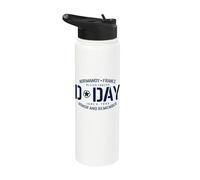 Normandy France D-Day Honor and Remember Solid Navy Print Stainless Steel Insulated Water Bottle