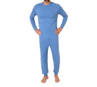 Normann Care Men's Care Overall, Long Sleeve One-Piece Pyjamas with Zip on the Back, lightblue, XS
