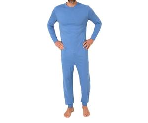 Normann Care Men's Care Overall, Long Sleeve One-Piece Pyjamas with Zip on the Back, lightblue, XS