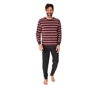 Normann Men's Terry Cloth Pyjamas Long with Cuffs - Also Available in Plus Sizes - Striped Look, Red 1, 42