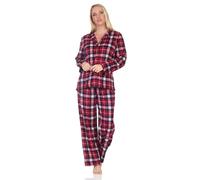 Normann Women's Fleece Pyjamas Long in Elegant Checked Look to Button Through, red, 48-50