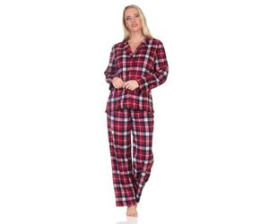Normann Women's Fleece Pyjamas Long in Elegant Checked Look to Button Through, red, 48-50
