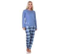 Normann Women's Jersey Pyjamas Long Sleeve Pyjamas with Checked Trousers and Animal Motif, darkblue, 40-42