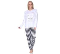 Normann Women's Long Sleeve Pyjamas in Cat Look - Also in Plus Size, White, 48-50