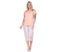 Normann Women's Short Sleeve Pyjamas with Capri Pyjama Bottoms in Striped Look, apricot, 48-50