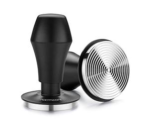 Normcore 58.5mm Espresso Coffee Tamper V4 - Spring Loaded Tamper with Stainless Steel Ripple Base - 15lb / 25lb / 30lbs Replacement Springs - Anodized Aluminum Handle and Stand, Black