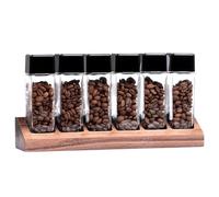 Normcore 6 Tubes Single Dose Espresso Bean Cellars, Coffee Beans Storage Tube Vial Vault with One-Way Exhaust Valve, Glass Coffee Bean Capsules With Genuine American Walnut Display Stand