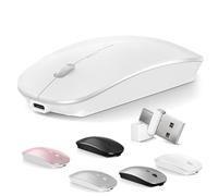 Normdecos Bluetooth Wireless Mouse for MacBook Air Mac Pro Laptop Computer iPad Pad PC Optical Rechargeable Silent Mouse with Dual Mode Switch, Bluetooth 5.2/3.0 and 2.4GHz USB Type-C Receiver (White)
