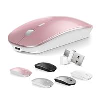 Normdecos Bluetooth Wireless Mouse for MacBook Air Mac Pro Laptop PC Pad Optical Rechargeable Silent Mouse with Dual Mode Switch Mouse Bluetooth 5.2/3.0 and 2.4G USB-A & USB-C Receiver Rose Gold