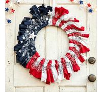 Norme 12inch Patriotic Wreath 4th of July Hanging Decorations Independence Day Wreath Red White Blue Artificial Garland for The Front Door, Handcrafted Memorial Day Artificial Outdoor Decor