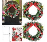 Norme 2 Pack Christmas Memorial Cemetery Wreath for Graves with Garden Flag 12.6in Xmas Grave Wreath Outdoor Cemetery Funeral Flower Stand for Memorial Day Winter Gravestone Decoration