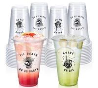 Norme 24 Pcs 17 oz Bride or Die Bachelorette Clear Plastic Cups Disposable Drinking Cups Till Death Do Us Clear Party Cups Bulk Plastic Cocktail Glasses for Bachelorette Adult Shower Bridesmaid Party