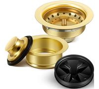 Norme 5 Pcs 3-1/2 Inch Gold Kitchen Sink Drain Strainer Assembly Garbage Disposal Splash Guard Garbage Disposal Flange Stopper Plug Stainless Steel Sink Drain Strainer Replacement Accessories Kit