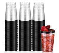 Norme 50 Pcs 12 oz Plastic Cups Disposable Cups 12 oz Plastic Glasses Clear Tumblers with Rim for Birthday Wedding Party Elegant Wine Coffee Cocktail(Black)