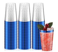 Norme 50 Pcs 12 oz Plastic Cups Disposable Cups 12 oz Plastic Glasses Clear Tumblers with Rim for Birthday Wedding Party Elegant Wine Coffee Cocktail(Blue)