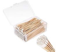 Norme 500 Pieces Cotton Cleaning Swabs, Pointed/Round Tip with Wooden Handle Cleaning Swabs Cotton Buds for Jewelry Ceramics Electronics in Storage Case (6 Inch, Round Tip)