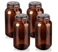 Norme 6 Pack 78oz Amber Airtight Glass Jars with Lids, Square Food Storage Container Airtight Food Wire Clip Fastening for Sauerkraut Flour Kitchen Sugar Cereal Kitchen Canning Pickling Mason Jars