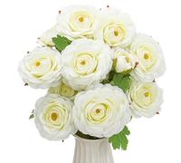 Norme 6 Pcs Camellia Artificial Flowers 24.4 Inch White Fake Camellia Flowers with Stems 18 Heads Silk Look Real Artificial Flower for Vase Wedding Floral Arrangement Table Centerpieces Home Decor