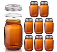 Norme 8 Pieces Amber Mason Jars 16 oz Amber Glass Mason Jar with Airtight Lids Canning Apothecary for Pickle Fermenting Canning Freezing Beverages Preserving Decor