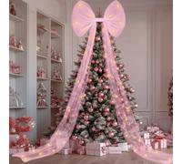 Norme Extra Large Christmas Tree Decorations 23.62 x 78.4 Inches Giant Bow Christmas Tree Topper with Long Streamers Xmas Wreath Bows for Front Door Patio Wedding Holiday Decor (Pink,Tulle)