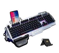 Normia Rita 104 Keys Clicky Mechanical Gaming Keyboard, 9 Backlight RGB Switch MX with Palm Rest and Phone Holder - Aluminum Metal Gunmetal Grey