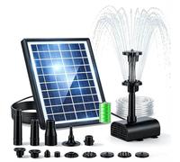 Normodic Solar Pond Pump with Battery Backup, 7.5W Solar Water Pump with 3000mAh Battery, 10 Nozzles, Solar Powered Water Fountain with 5ft Tubing for Ponds, Bird Bath, Garden Water Features