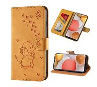 Norn for Samsung Galaxy A12 5G Phone case,Embossed Love Heart Elephant Butterfly Pattern,Folding Stand PU Leather wallet case,shokproof Flip Cover Protective Case with Card Slots,Yellow