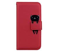 Norn HUAWEI P30 (6.1") leather Wallet Case,Cartoon Phone Case with Kickstand,Folding Stand PU Leather wallet,shokproof Flip Cover Protective Case with Card Slots,Magnetic Closure,Red